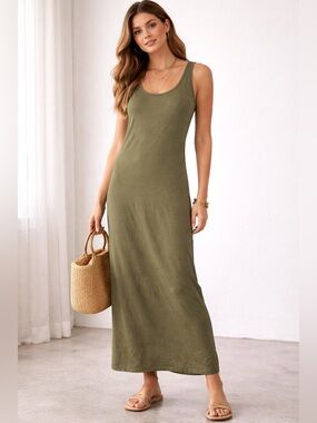 Sleeveless Olive Maxi Tank Dress - Classic Everyday Style